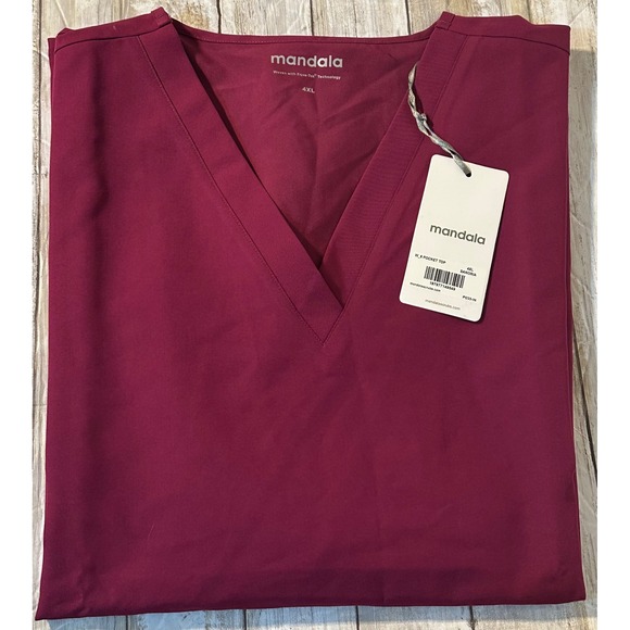Mandala Tops - Mandala 4XL Sangria‎ Purple W 6 Pocket Scrub Top Women's V-Neck Equa-Tek